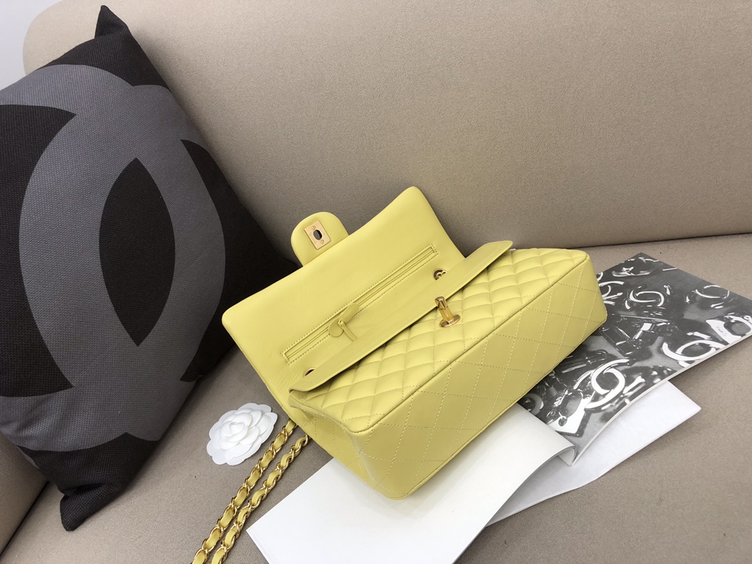 Medium Classic Flap Lambskin Bag AO1112 Yellow/Gold